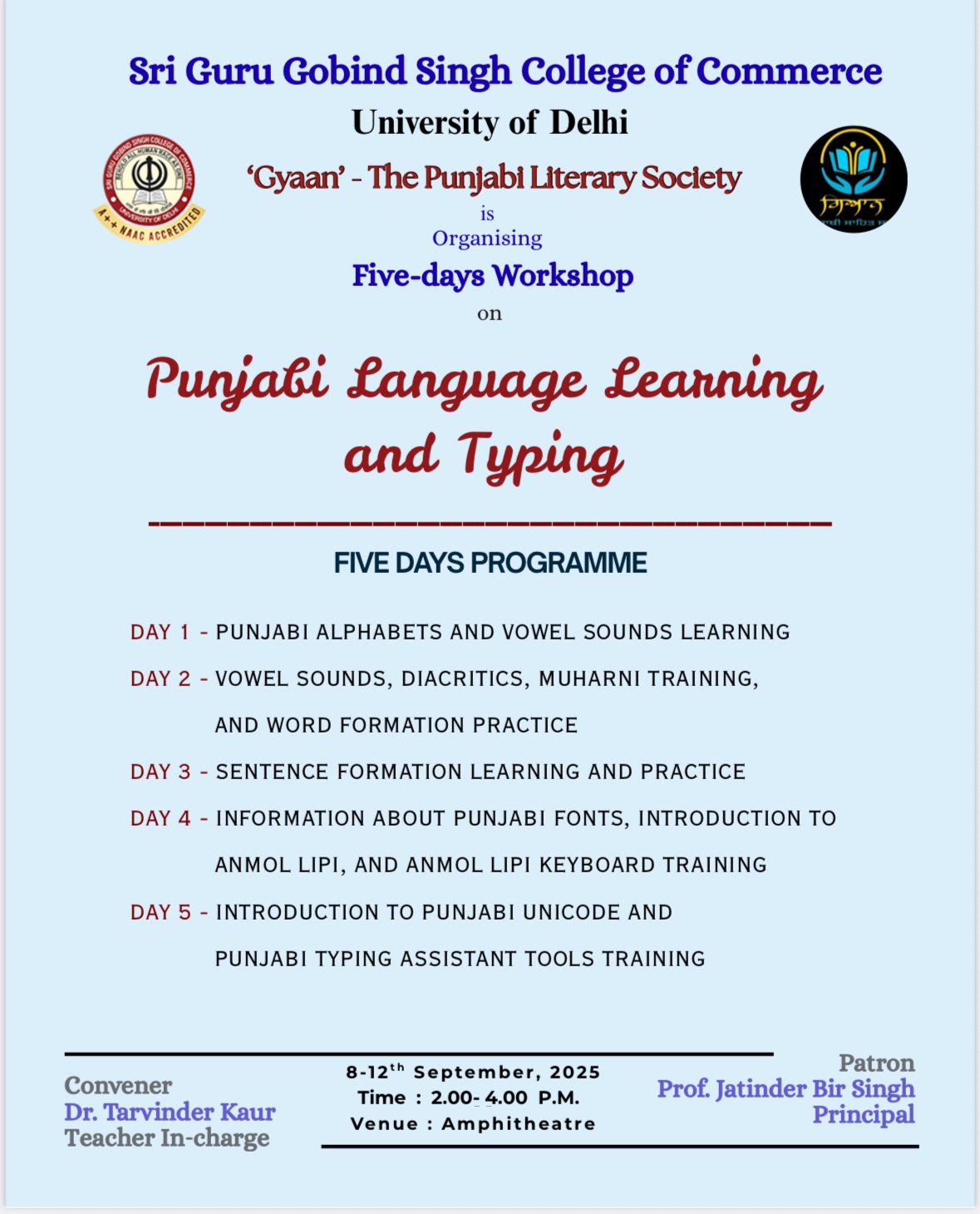Five-day Workshop on Punjabi Language Learning and Typing